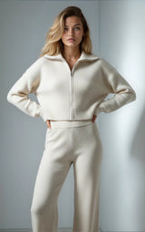Ribbed-Knit Cropped Zip-Up Sweatshirt