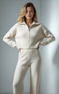 Ribbed-Knit Cropped Zip-Up Sweatshirt