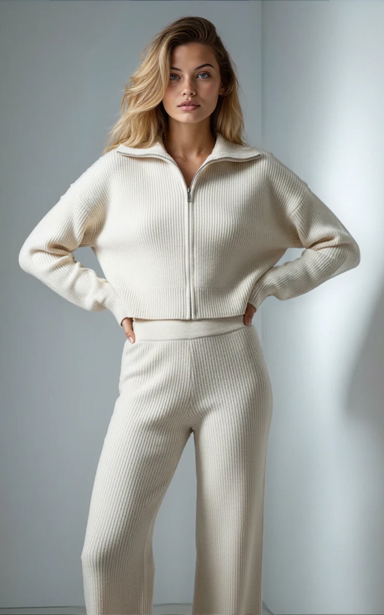 Ribbed Knit Wide Leg Joggers
