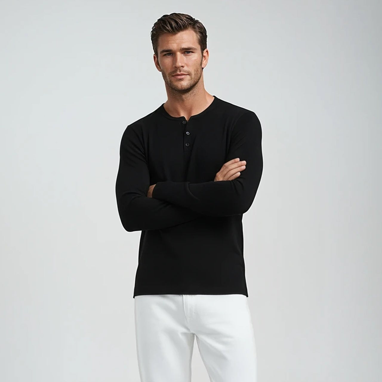 Men’s Long Sleeve Henley Top - Black