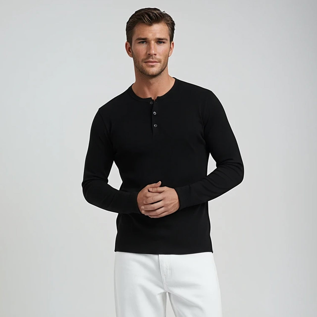 Men’s Long Sleeve Henley Top - White