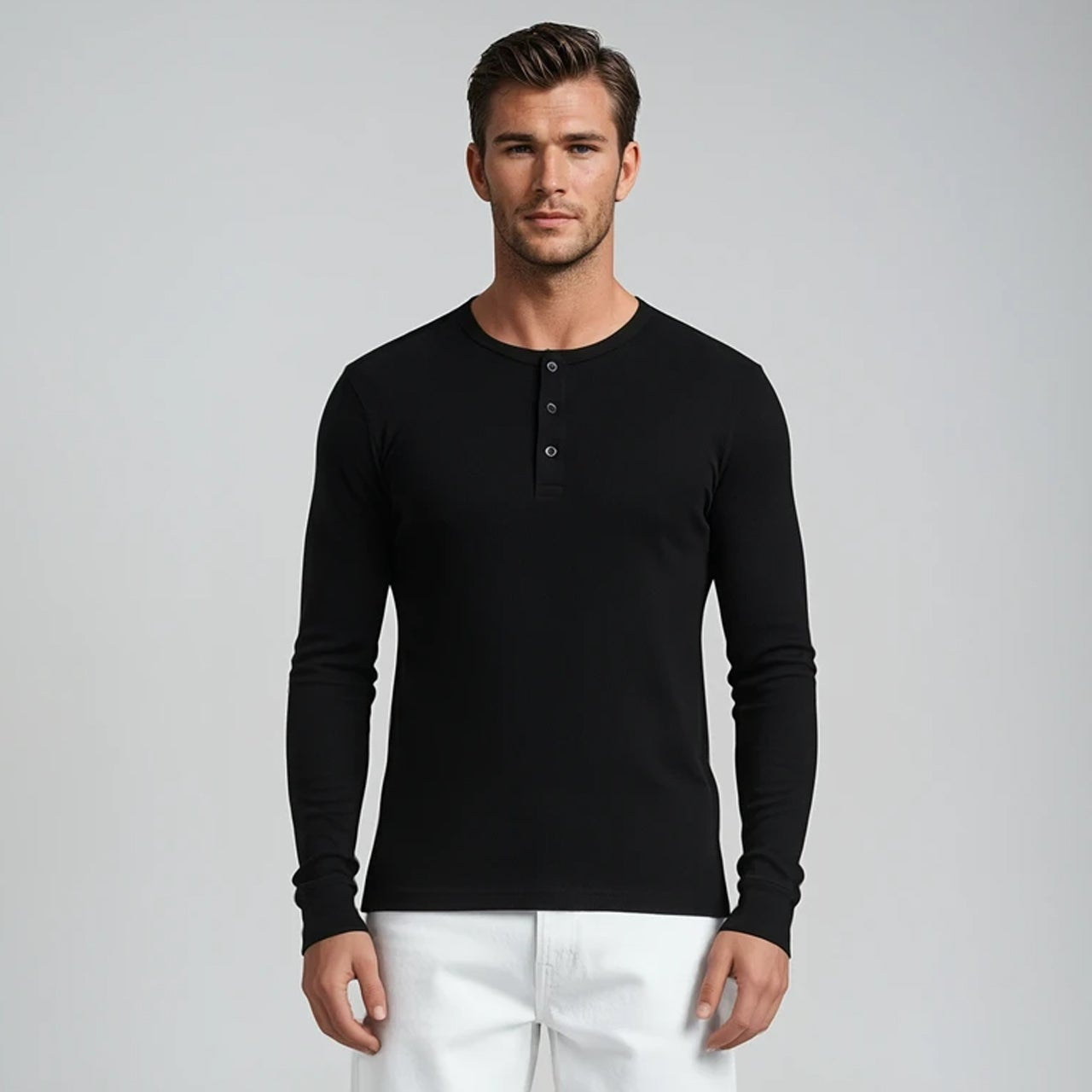 Men’s Long Sleeve Henley Top - White