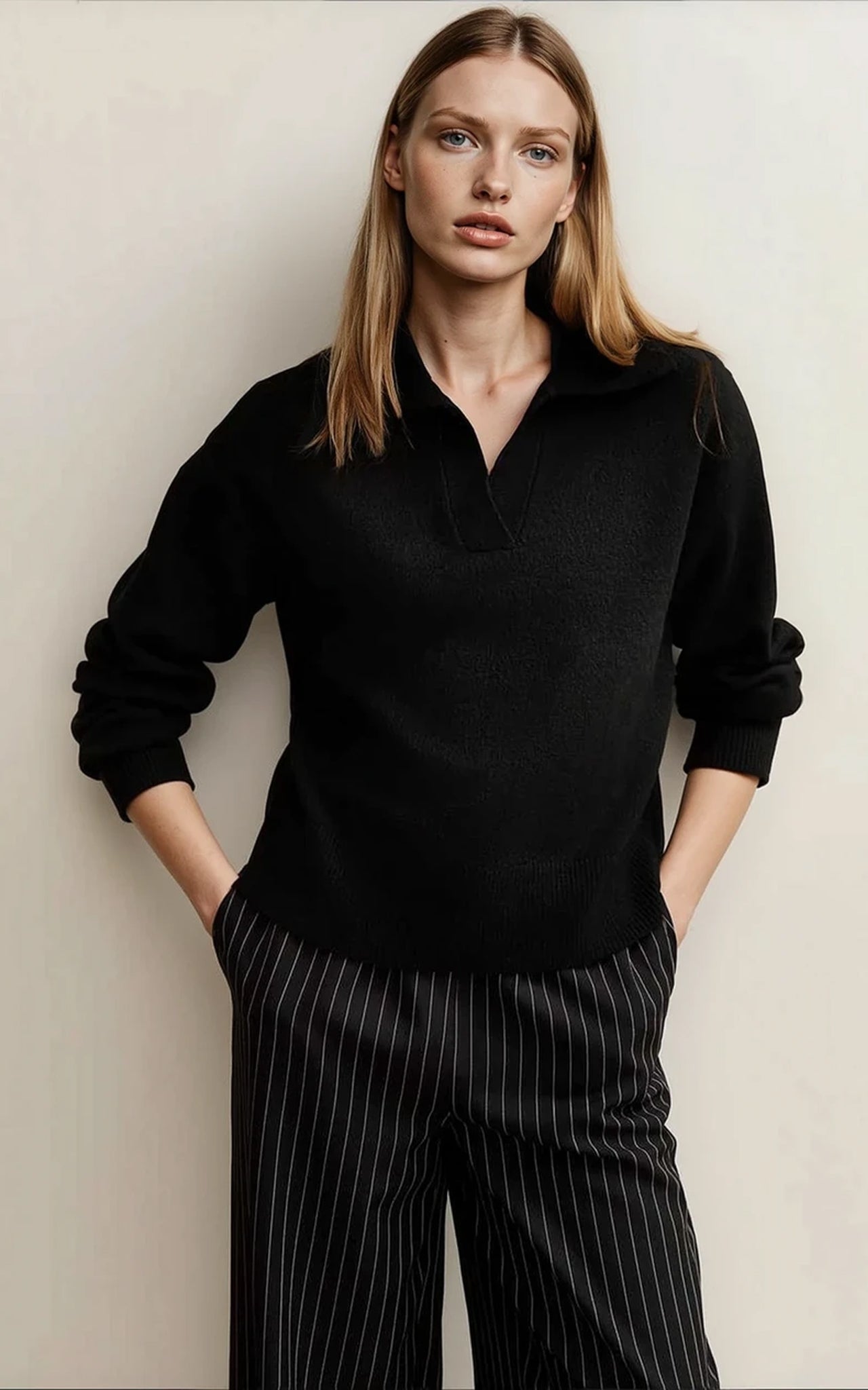 Cream Midweight Knit Polo Relaxed Jumper