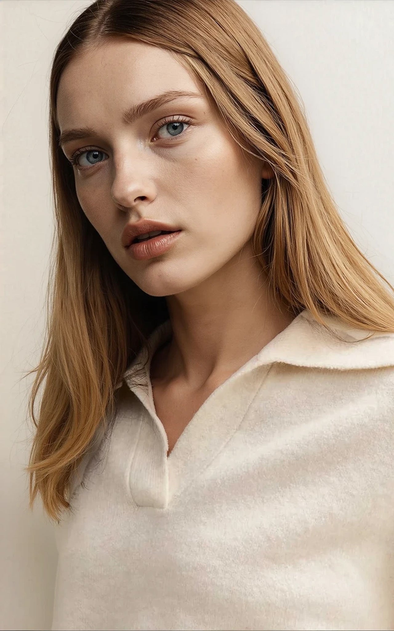Cream Midweight Knit Polo Relaxed Jumper