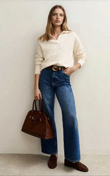 Cream Midweight Knit Polo Relaxed Jumper