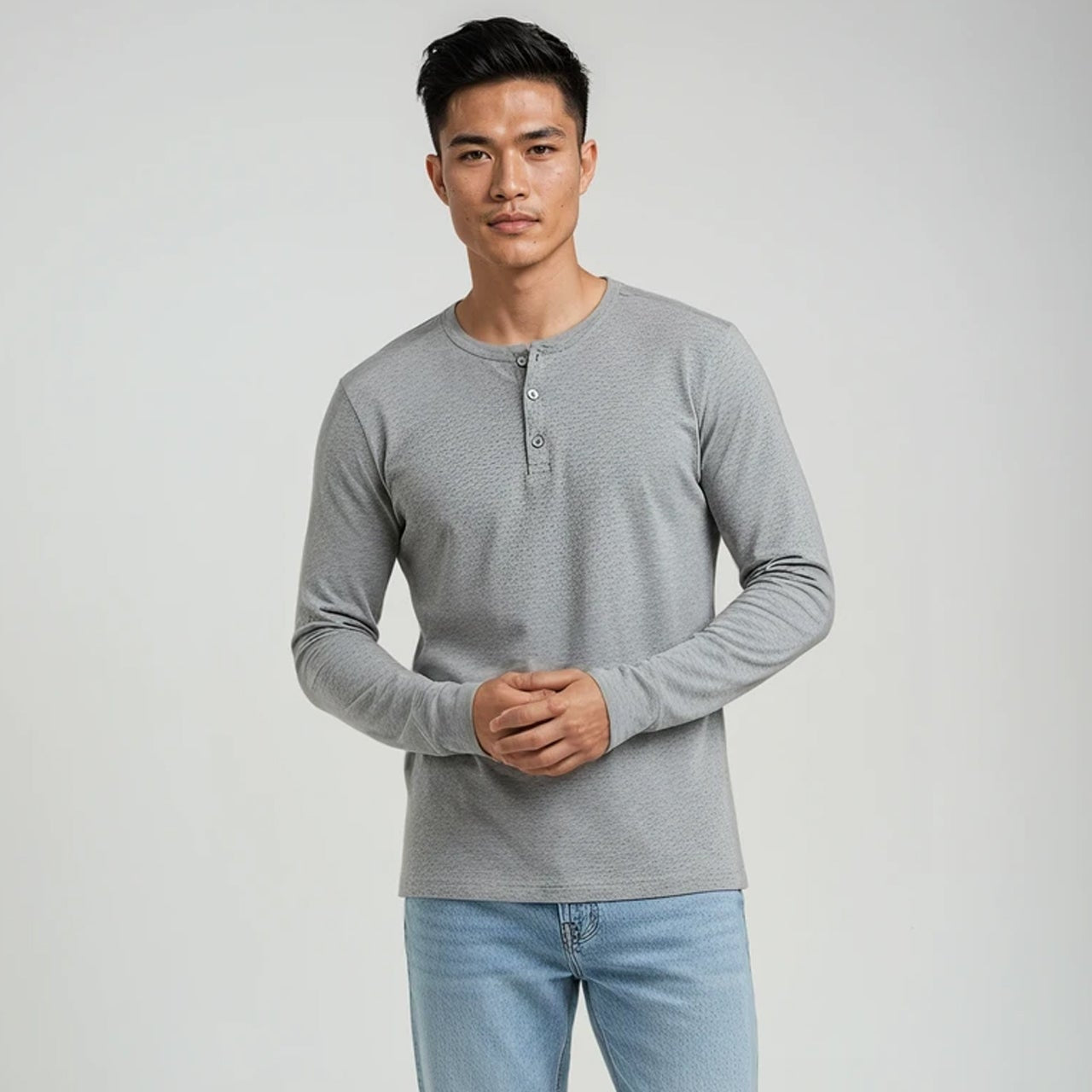 Men’s Long Sleeve Henley Top - Grey