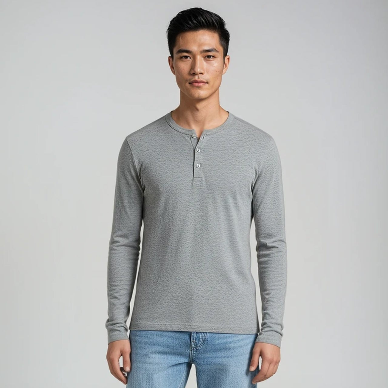 Men’s Long Sleeve Henley Top - White