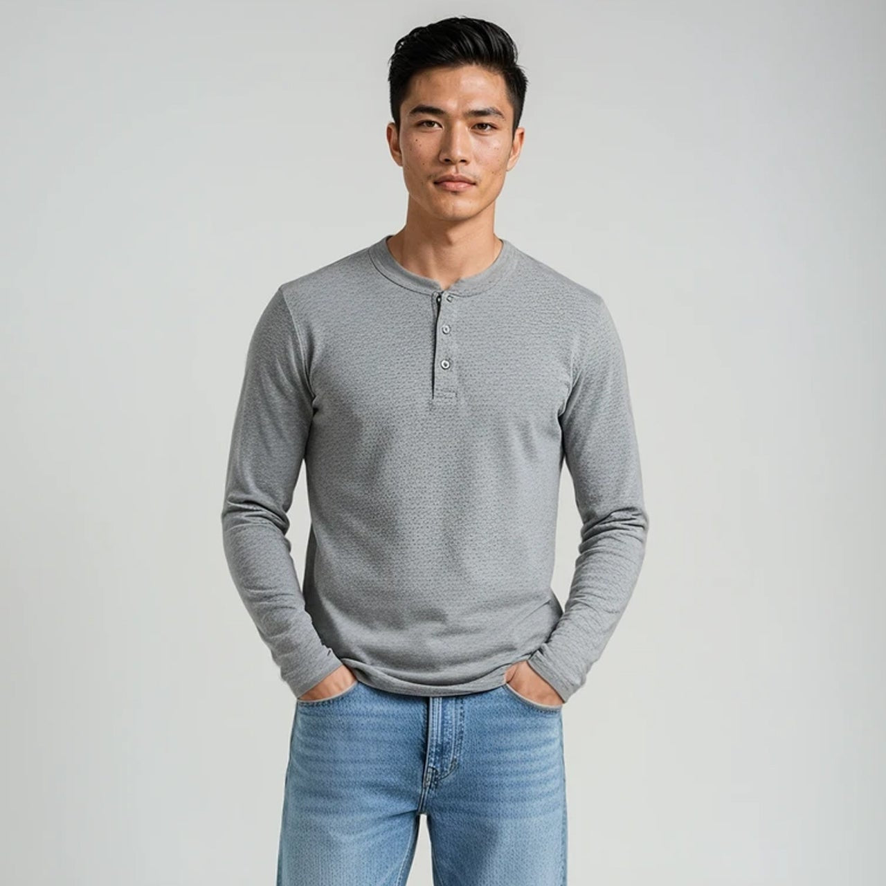 Men’s Long Sleeve Henley Top - White