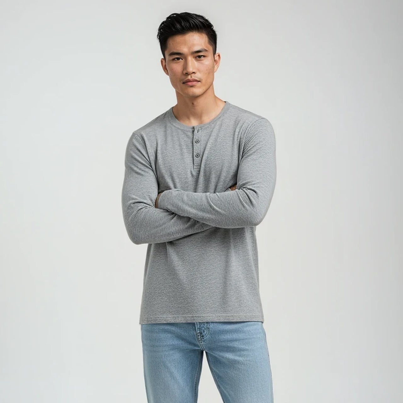 Men’s Long Sleeve Henley Top - White
