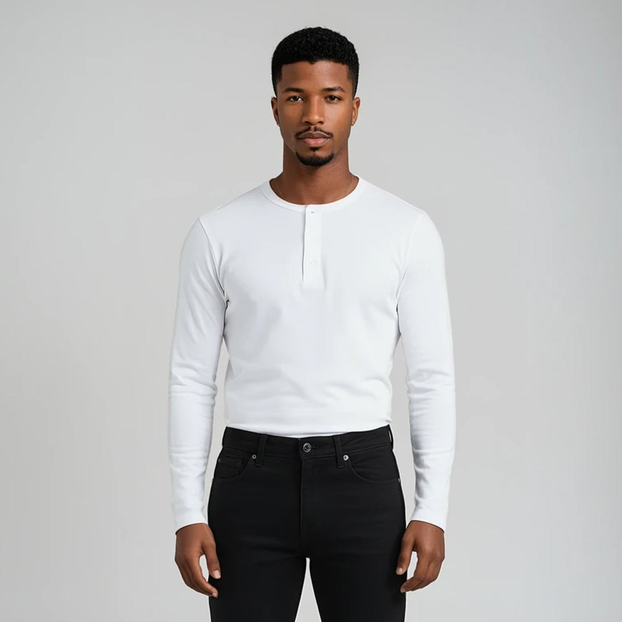 Men’s Long Sleeve Henley Top - White