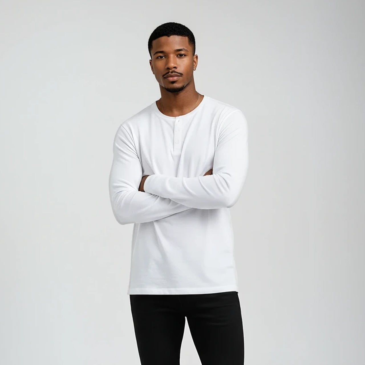 Men’s Long Sleeve Henley Top - White