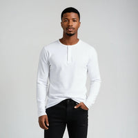 Men’s Long Sleeve Henley Top - White