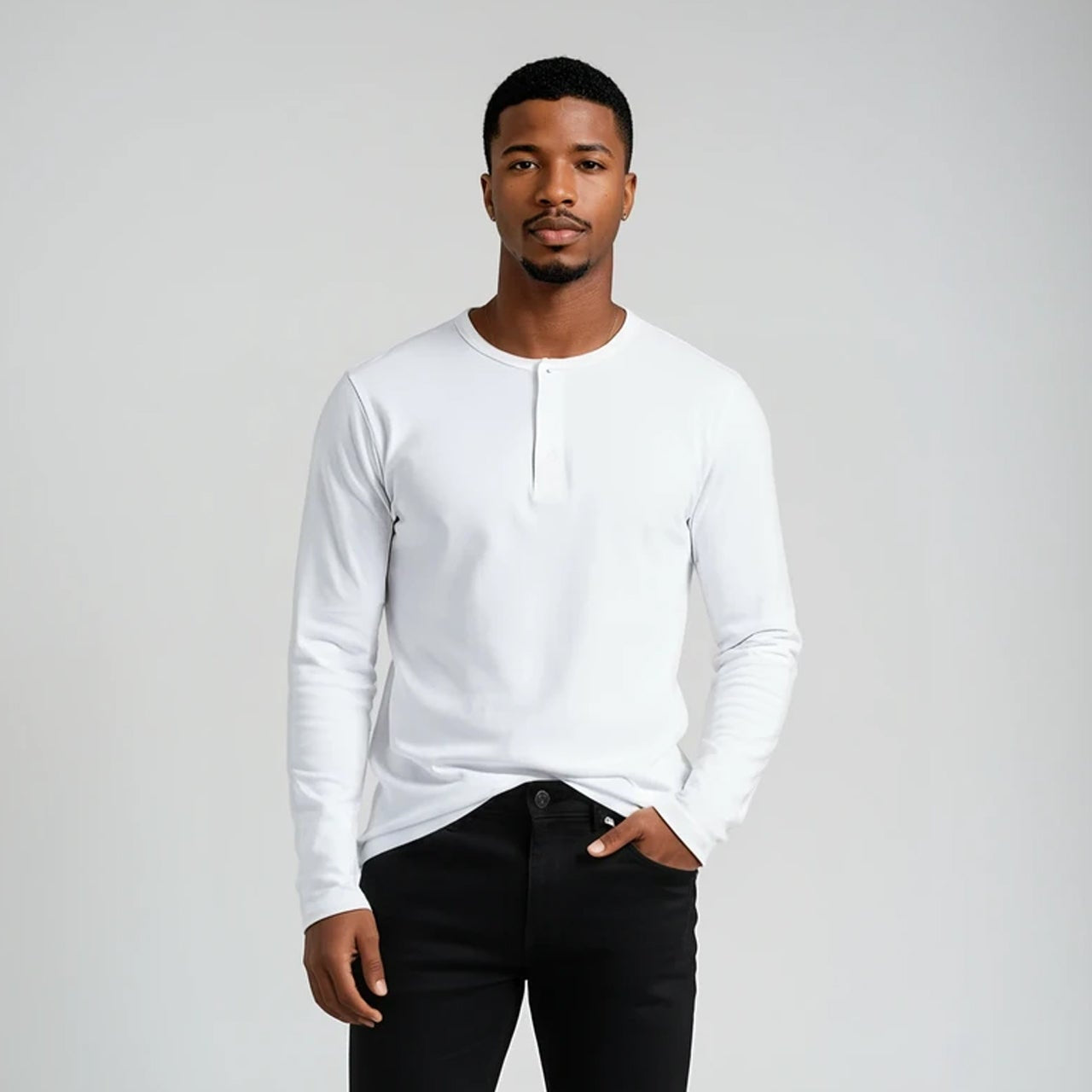 Men’s Long Sleeve Henley Top - White